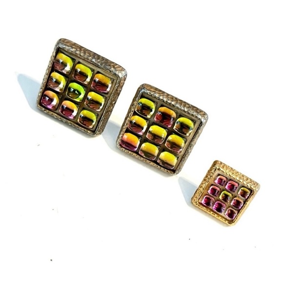 Vintage 60s Glass Dichroic Cuff Link Set - Picture 2 of 8